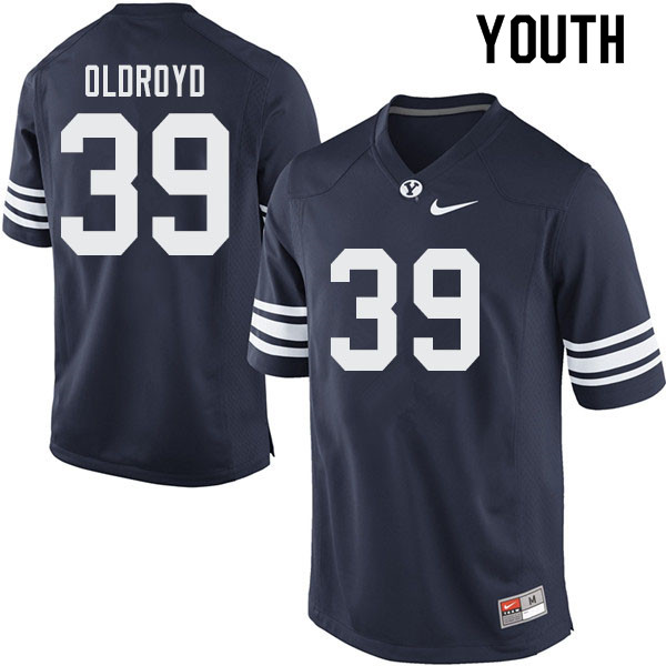 Youth #39 Jake Oldroyd BYU Cougars College Football Jerseys Sale-Navy